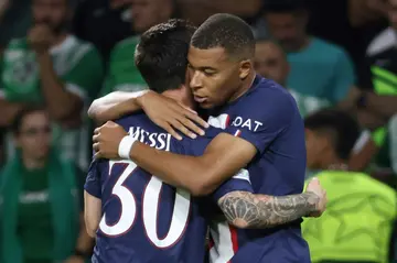Lionel Messi (L) and Kylian Mbappe scored for PSG as they beat a battling Maccabi Haifa