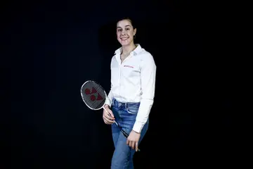 Carolina Marin during an event of Santander Bank