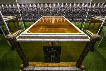 Pele's golden vault inside the mausoleum. Photo: AFP.