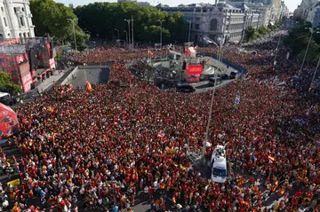 Spain fans gathered at Plaza Cibeles to welcome home their Euro 2024 champions