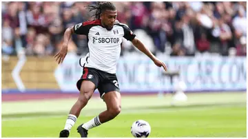 Alex Iwobi during the Premier League match between West Ham United and Fulham FC at London Stadium on Sunday, April 14. Photo: Jacques Feeney.