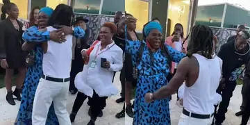 Heartwarming moment Pogba's mother gave Burna Boy, his mum a warm hug after CR7's brace against Newcastle