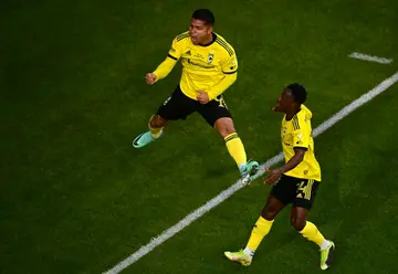 Cucho Hernandez (L) and Yaw Yeboah were on target for the Columbus Crew in their 2-1 MLS Cup final win over LAFC on Saturday
