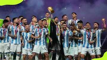 Argentina football players celebrate winning World Cup 2022