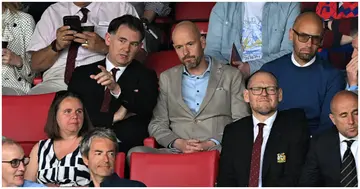 Erik ten Hag (C) watches from the stands during the English Premier League football match between Crystal Palace and Manchester United at Selhurst Park. Photo by JUSTIN TALLIS.
