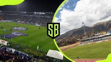 General views of the El Campin and Huancayo stadiums