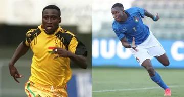 Tony Yeboah playing for Ghana and Kelvin Yeboah playing for Italy. SOURCE: Twitter/ @ghanasoccernet
