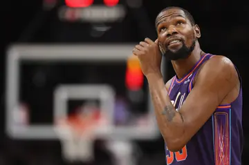 Kevin Durant reacts against the LA Lakers at Footprint Center
