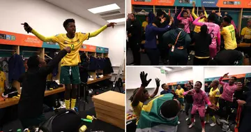 Banyana players celebrate in the dressing room at the FIFA Women's World Cup.