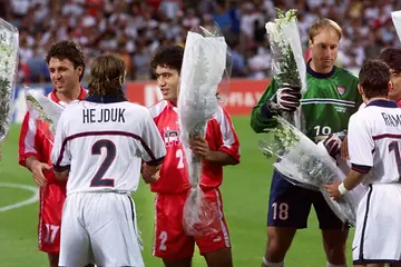 At the World Cup group match in France in 1998, Iranian players offered white roses to US players before kick-off
