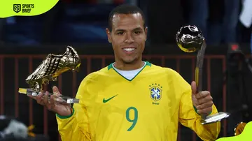 Luis Fabiano of Brazil poses with the Adidas Silver Ball