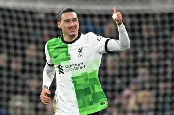 Liverpool's Darwin Nunez celebrates after scoring at Burnley