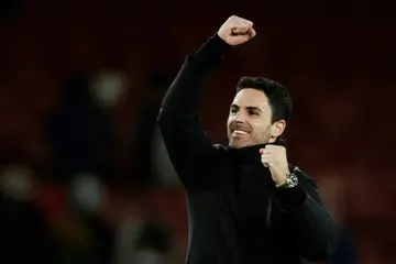 Arsenal manager Mikel Arteta celebrates their victory over Liverpool