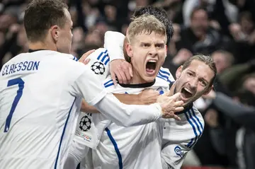 Magnus Mattsson (centre) equalised for FC Copenhagen against Manchester City