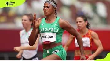 Blessing Okagbare of Team Nigeria competes in the Women's 100m race