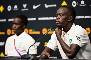 Awer Mabil (right) says underdogs Australia want to 'shock the world' in Qatar