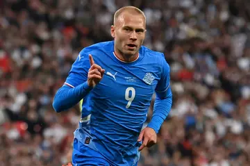 Iceland forward Jon Dagur Thorsteinsson celebrates scoring against England