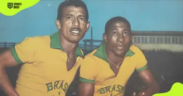 Brazilian football players Zizinho Zizinho (l) and Djalma Santos (r)