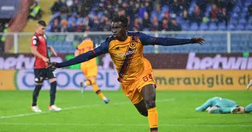 Afena-Gyan celebrating his goal against Genoa in Italy. Credit: @OfficialASRoma