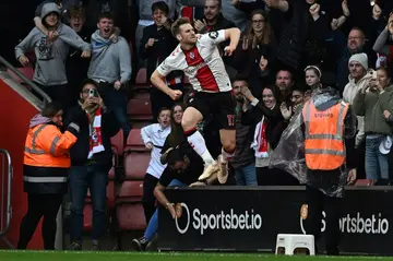 Southampton's Stuart Armstrong celebrates after scoring against Arsenal