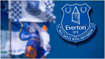 The Everton badge with flags before the Premier League match between Everton FC and AFC Bournemouth at Goodison Park. Photo by Visionhaus.