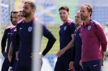 England coach Gareth Southgate with his players at training on Saturday at their Euro 2024 base in Blankenhain