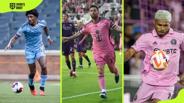 From left: Talles Magno, Lionel Messi and Josef Martínez during their respective football matches.