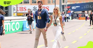Thibaut Courtois and Mishel Gerzig pictured at the 2023 F1 Grand Prix of Monaco. 