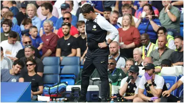 Mauricio Pochettino looks dejected during the Premier League match between Chelsea FC and Nottingham Forest at Stamford Bridge. Photo by David Rogers.