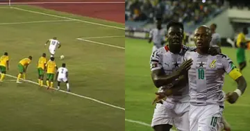 Andy Yiadom and Ayew celebrating Ghana's goal. SOURCE: Twitter/ @Team_GhanaMen