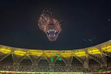 Drones created the face of a tiger at Benzema's unveiling ceremony in June