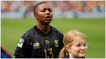 Bambanani Mbane sings the national anthem prior to the FIFA Women's World Cup Australia & New Zealand 2023 Round of 16 match between Netherlands and South Africa. Photo: Mark Metcalfe.