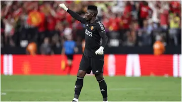 Goalkeeper Andre Onana of Manchester United during the pre-season friendly match between Manchester United and Borussia Dortmund at Allegiant Stadium. Photo by Matthew Ashton.