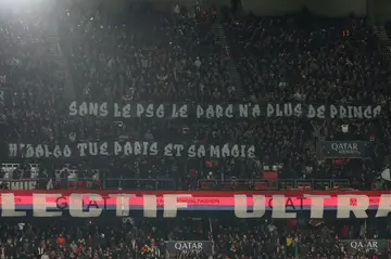 PSG's fans unveil banners hostile to Hidalgo at the Parc des Princes on Saturday evening