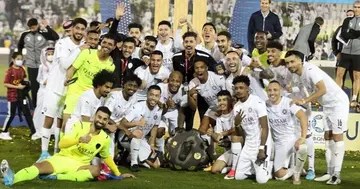 Andre Ayew and Al Sadd teammates celebrating league triumph. Credit: @AyewAndre