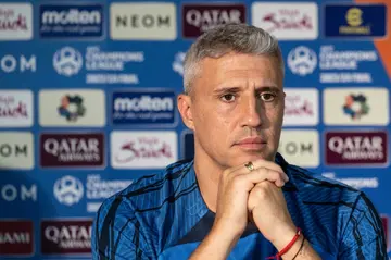 Al Ain coach Hernan Crespo of Argentina attends a news conference at Nissan Stadium before the first leg of the AFC Champions League final against  Japan's Yokohama F. Marinos