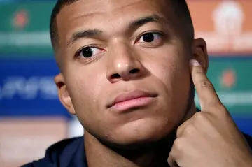 Kylian Mbappe at a press conference in Paris on Monday
