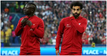 Mohamed Salah and Sadio Mane line up ahead of the UEFA Champions League final match between Liverpool FC and Real Madrid at Stade de France. Photo by Alex Livesey.