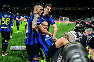 Federico Dimarco celebrates opening the scoring against Empoli