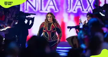 Nia Jax walks on stage for the 2023 Royal Rumble.