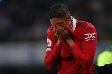 France defender Raphael Varane left the pitch in tears during Manchester United's draw against Chelsea