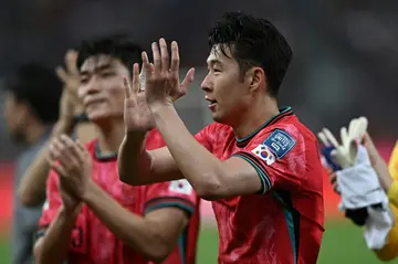 South Korea's Son Heung-min celebrates beating Thailand