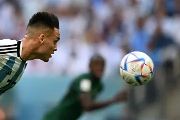 Argentina's forward Lautaro Martinez in action against Saudi Arabia