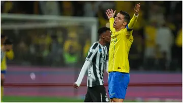 Cristiano Ronaldo reacts during the Saudi Pro League match between Al-Shabab and Al-Nassr. Photo by Yasser Bakhsh.