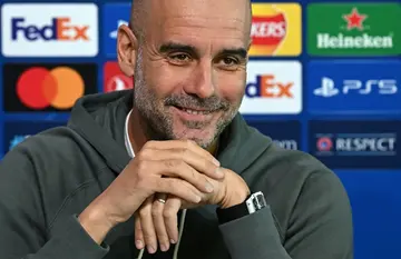 Manchester City manager Pep Guardiola speaks to the press on the eve of his side's Champions League clash against Copenhagen