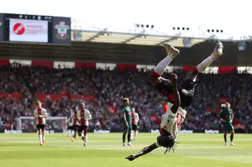 Kamaldeen Sulemana celebrates scoring the first of his two goals for Southampton in a 4-4 Premier League draw against Liveprool.