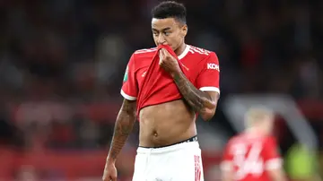 Jesse Lingard looks dejected during the Carabao Cup Third Round match between Manchester United and West Ham United at Old Trafford. Photo by Alex Pantling.