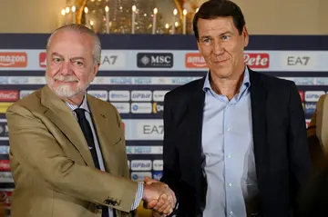 Napoli President Aurelio De Laurentiis (L) hired France's Rudi Garcia (R) to defend Napoli's Serie A title