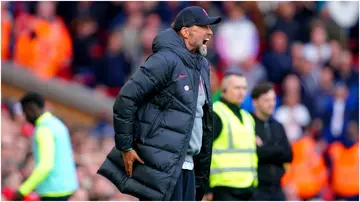 Jurgen Klopp reacts during the Premier League match at Anfield. Photo by Peter Byrne.