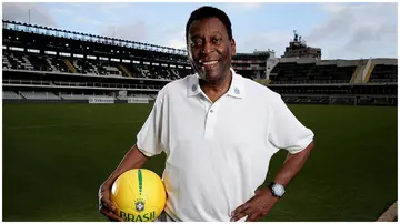 Brazilian football legend Pele poses during a visit at stadium Vila Belmiro in Santos, Brazil. Photo by Friedemann Vogel.